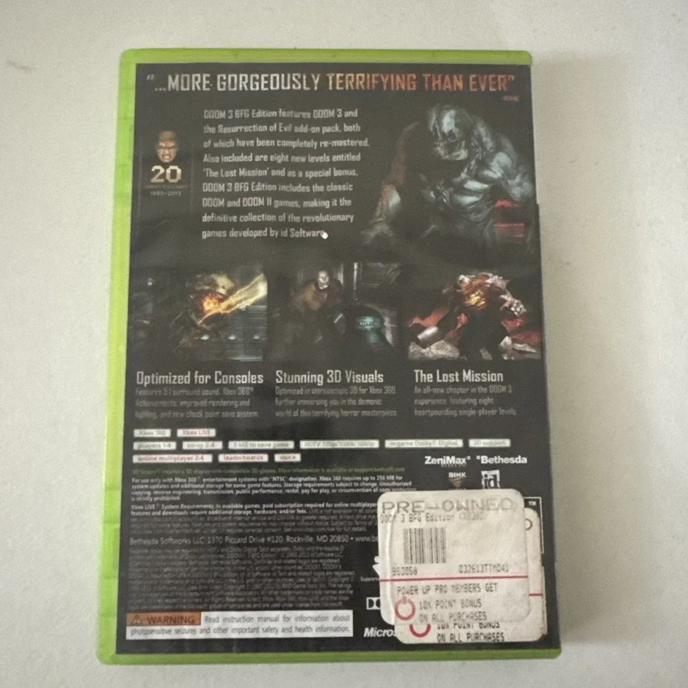 Doom 3 BFG Edition Xbox 360 Xbox One Backward Compatible Case Disc